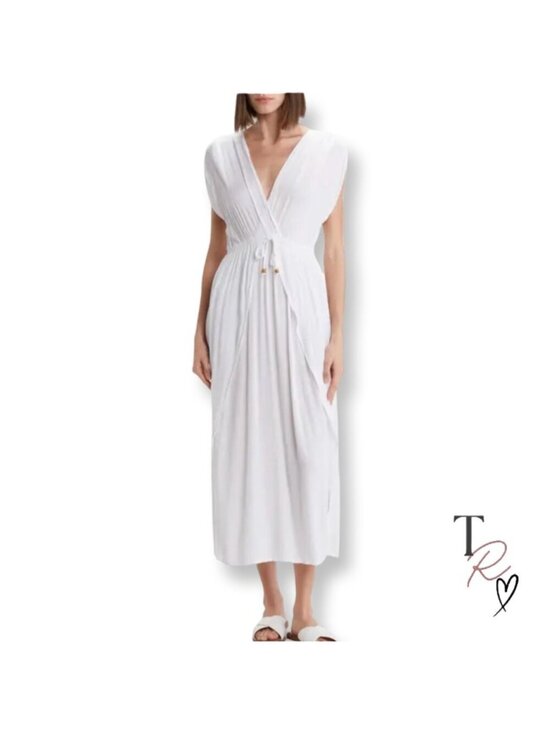 Raviya Other - Raviya White Crinkle Maxi Kaftan Cover Up Dress Size Large Boho Beach Resort